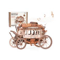 ROKR 3D Puzzle Holz Holzmodelle Bausätze Erwachsene, Mechanische Spieluhr-Postkutsche, Geburtstagsgeschenke für Kinder und Erwachsene, Stagecoach AMKA1