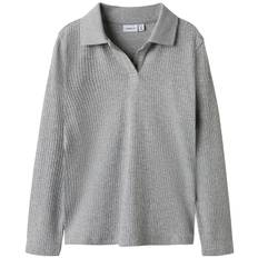 Name It Pikétröja - Rib - NkfDusa - Grey Melange - Name It - 13-14 år (158-164) - Tröja