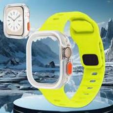 2024 Summer New 2pcs Set Apple Watch Band + Watch Case, TPU Soft And Hollow Edge Protective Wrap Cover, Anti-Collision And Scratch-Resistant Apple Watch Protection Shell With Soft And Comfortable Sweatproof 3D Wave Patterned Silicon Apple Watch Strap, Compatible With Apple Watch Ultra 2 1 SE S9/8/7/6/5 Series Outdoor Sports, Fitness, Yoga, Men's And Women's Replacement Apple Watch SmartWatch 40/41mm 44/45mm 49mm Apple Watch Band + Apple Watch Case