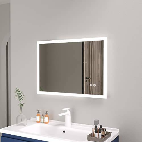 Plumbsys LED badrumsspegel med 3 färglampor upplyst demisterdyna anti-dimma beröringssensor IP54 vattentät 1 000 x 700 mm
