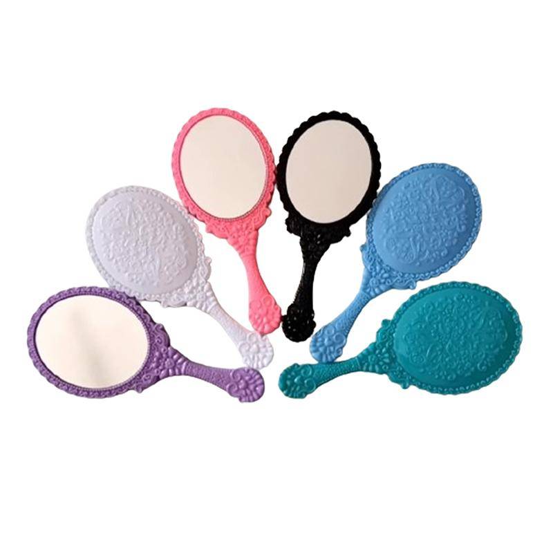 1 st Handtag Kosmetisk Kompaktspegel För Kvinnor Vintage Snidad Handhållen Sminkspegel Spa Salong Smink Handspegel silver
