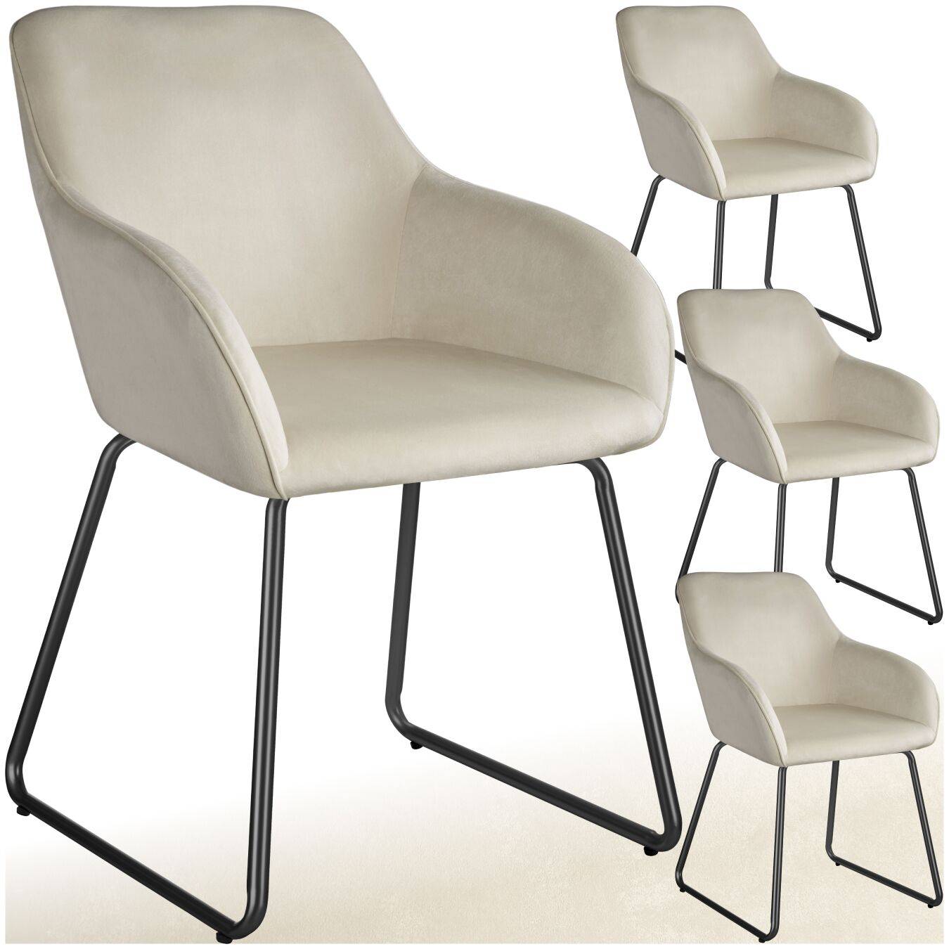 Matstol Jeane i sammetslook - Sammet crème/svart, 4-pack