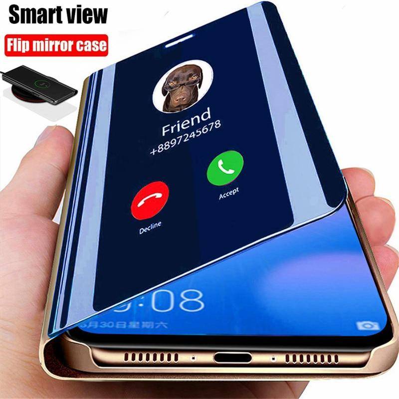 Lyxigt Smart Mirror Flip Fodral För Samsung Galaxy S22 S20 S21 S8 S9 S10 Ultra Note 8 9 10 20 Plus S7 FE S10e S20FE Cover Coque