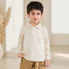 Ung pojke Casual Långärmad pikétröja med knäppning - Beige (6Y,7Y,4Y,5Y)