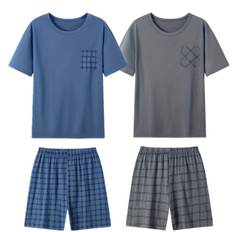 TEMU 4pcs Men's Summer Thin Pajama Set With Short Sleeve And Shorts, 2pcs Outfit For Men