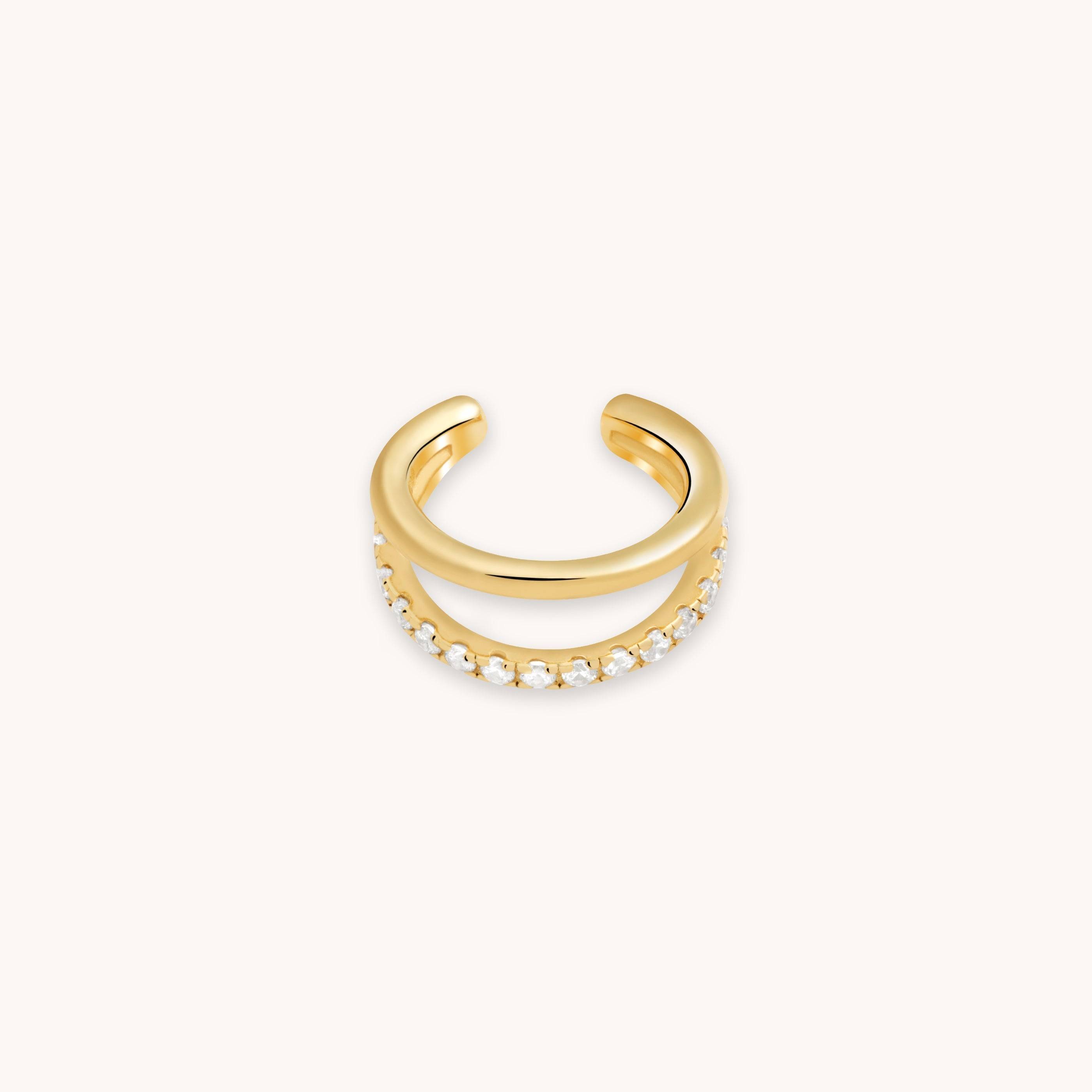 Illusion Crystal Ear Cuff in Gold | 18k Gold Plated Recycled Sterling Silver | Cubic Zirconia Cuff | Non-Pierced Accessory | Lightweight Everyday Wea