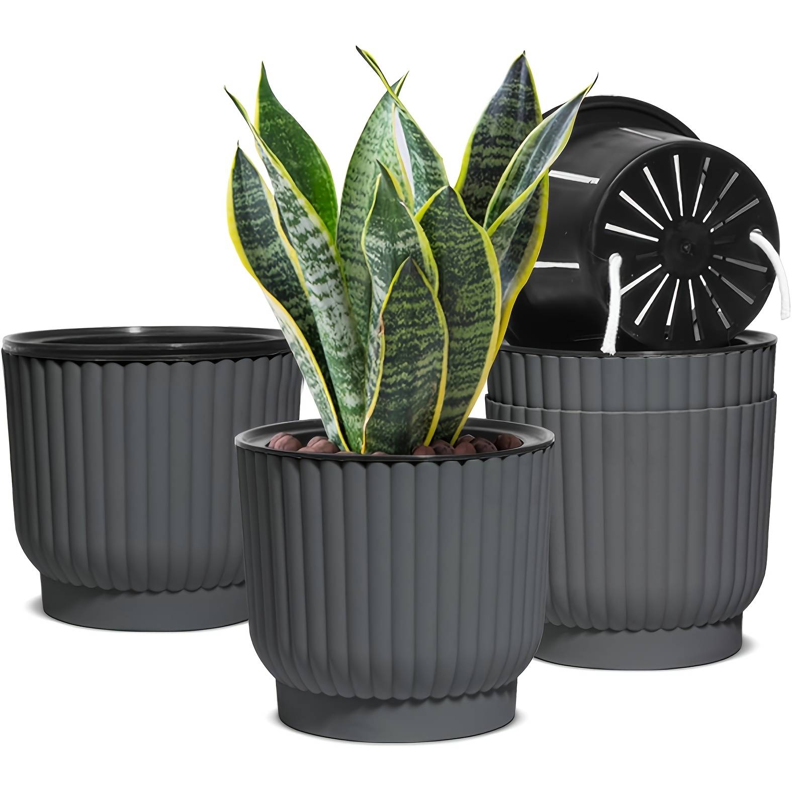 4pcs 7-inch Indoor/outdoor Plant Pots, Set Of 4 Self-watering Plastic Flower Pots For Houseplants