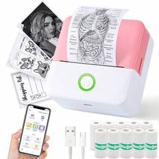 Ministicker Printer, Portable Inkless Sticker Maker, Pocket Photo Printer, Thermal Printer Etikettmaskin med 10 rullar papper,För bilder, foton, tidsk - X6 rosa-5re+5bu