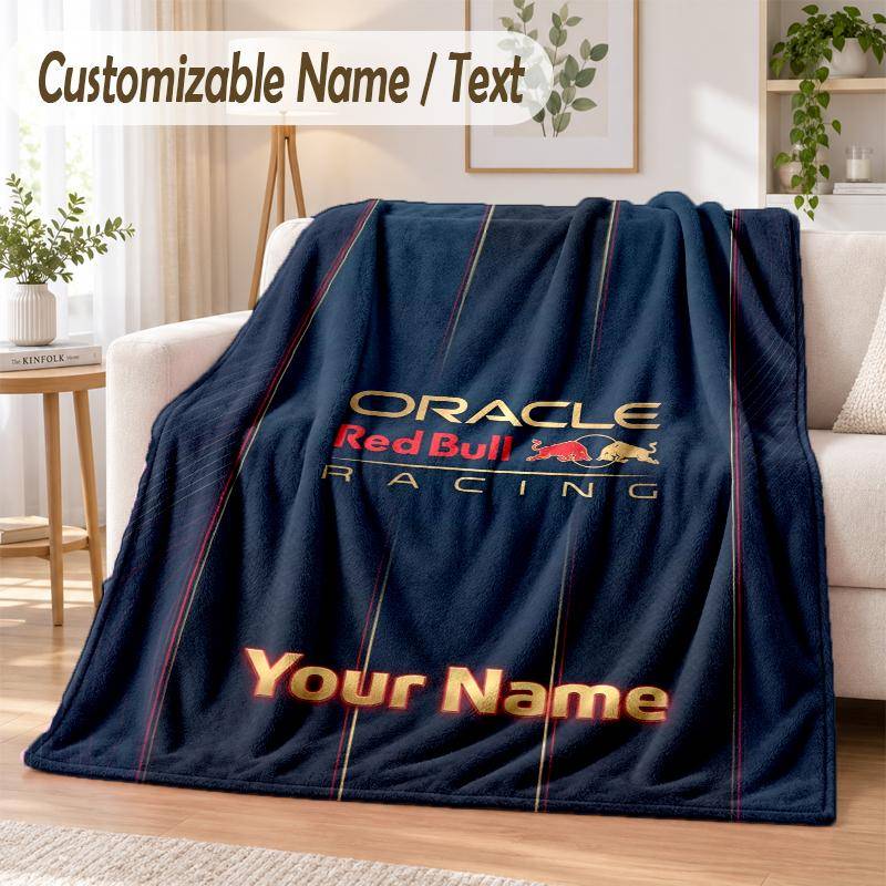 Personlig text flanellfilt Red Bull Racing tryck Varm mysig filt Hem soffa sängkläder