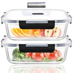 ERUIV Glasbehälter Mit Deckel, [2 Behälter + 2 Deckel] Glasschüssel Mit Deckel-1040ml, Mikrowellengeschirr Glas, Tragbar Meal Prep Container, Retain Freshness Glass Container With Lid, BPA free