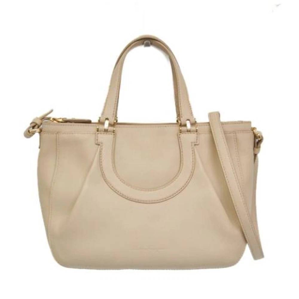 Salvatore Ferragamo Pre-owned Pre-owned Laeder skuldertasker - Vintage - Dame - Beige - ONE SIZE - Uld