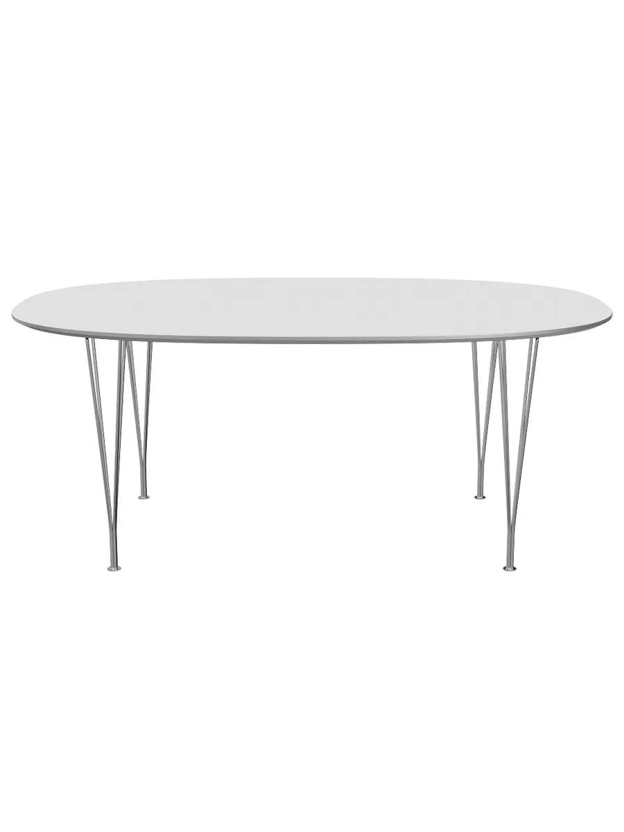 Piet Hein B613 Superellipse spisebord, 180 x 120 cm fra Fritz Hansen Hvid laminat m. alukant - Jacobsen Plus