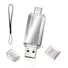 USB-minne 128 GB 2 i 1, USB-flash-enheter USB 2.0 USB C typ C minne OTG Dual Flash Drive 2-i-1 Memory Stick för surfplatta, PC,/Android-mobiltelefon (Samsung, Huawei, Honor, Xiaomi) silver