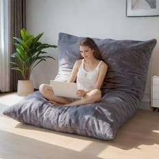 MAXYOYO Enorm sittsäckssäng, rektangulär sittsäcksstol, stor soffa med plyschöverdrag och fluffig fyllning, för vuxna, par och gäster, träkolsfärgad, 150 x 200 cm