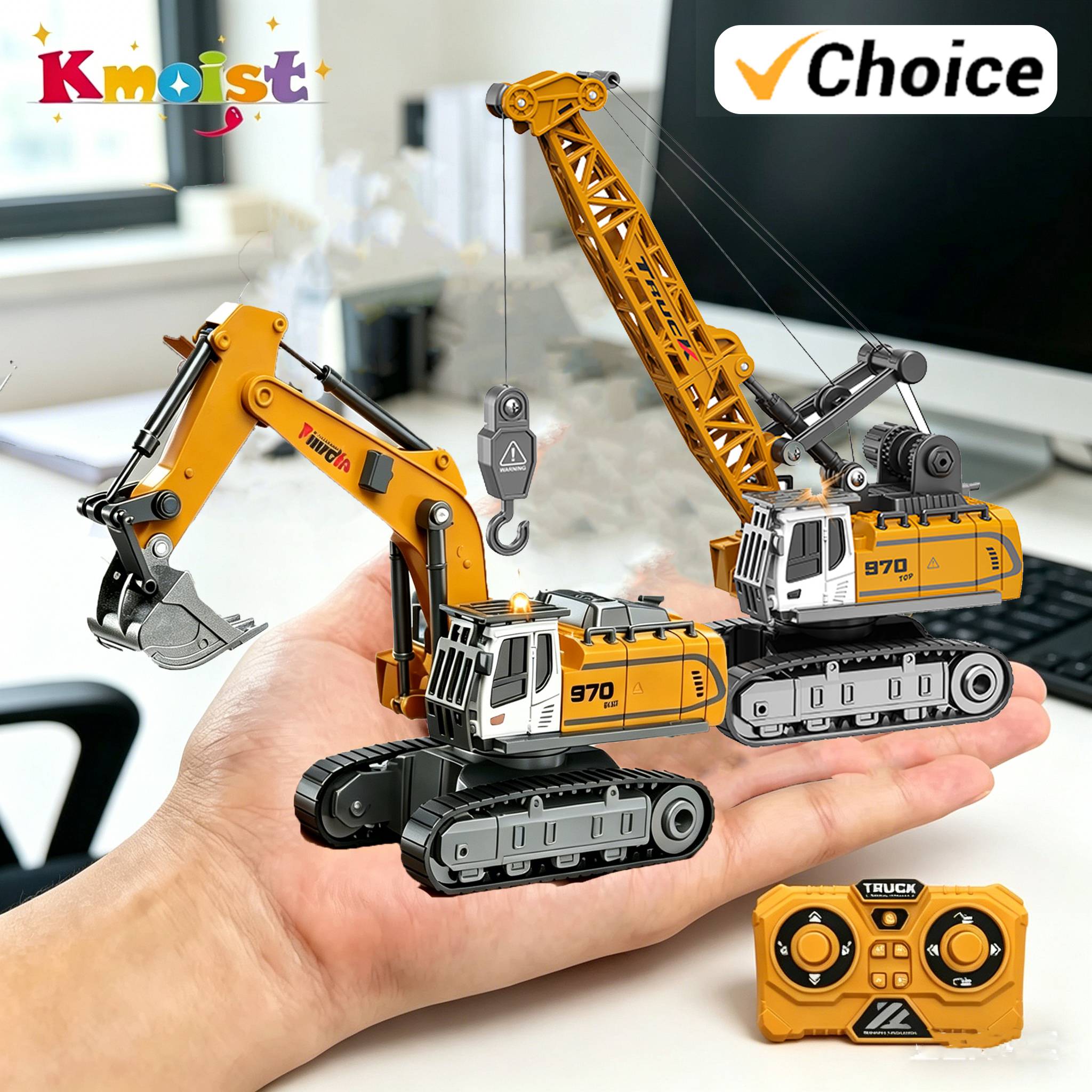 1/64 Mini Desktop RC Car Toy Alloy Remote-controlled Crawler Excavator with Light and Sound Toys for Boys Kids Birthday Gifts