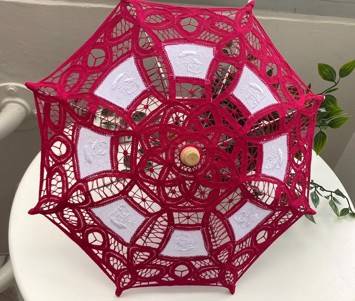 Sol paraply/Brudepige parasol, hvid/ hot pink - lille