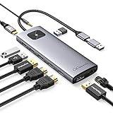 GiGimundo 10-i-1 USB C-dockningsstation, Displaylink för MacBook Air/Pro med 2 x 4K @60Hz HDMI och 2 x DisplayPort, Gigabit Ethernet, 3 x USB3.2, 100W PD, 3,5 mm ljudport, för Windows/Linux-grå