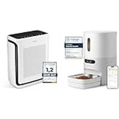 Levoit Luftreiniger Allergiker mit Tiermodus, CADR 416m³/h bis 87㎡, HEPA Luftfilter 99,97% Filtration + Pawsync Futterautomat Katze & kleiner Hund mit App-Fernfütterung, individuelle Fütterungspläne