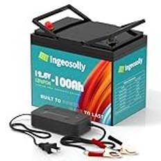 12V 100Ah LiFePO4 litiumbatteri, 8000+ djupa cykler litiumbatterier, Mindre & Lättare 12 Volt uppladdningsbart batteri för lagring av solenergi, båt, reservkraft(Smart BMS)