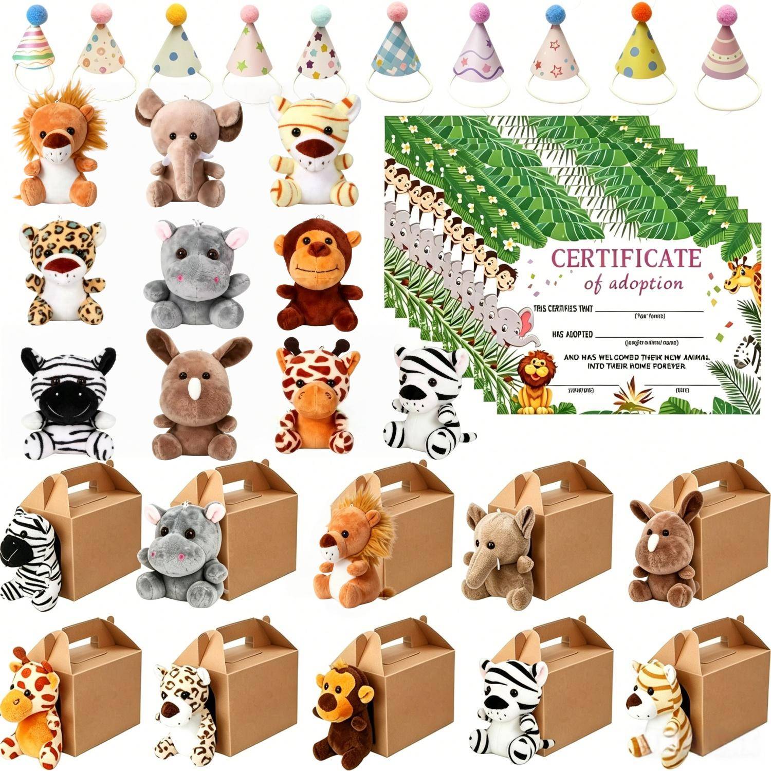 10-50PCS Adopt An Animal Party Favor Mini Safari Stuffed Animal Bulk 12cm Toy Jungle Animal Plush Toy Set Party Favor Gift Decor
