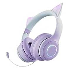 Light Up Cat Ear Headset - Trådlösa vikbara over-ear-hörlurar | LED-ljusa kattöron, surroundljud, bekväm med inbyggd mikrofon och volymkontroll för barn, tonåringar, kvinnor
