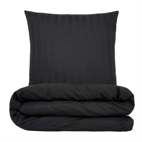 Sengetøj 140x220 cm - premium bomuld - Satin stribet - sort - Luna Denmark