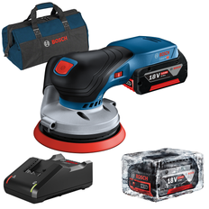 BOSCH GEX 18V-125 Batteridrevet excentersliber, Ø125, brushless +2x Batterier Li-Ion, 18V, 5Ah + oplader + Tekstil pose