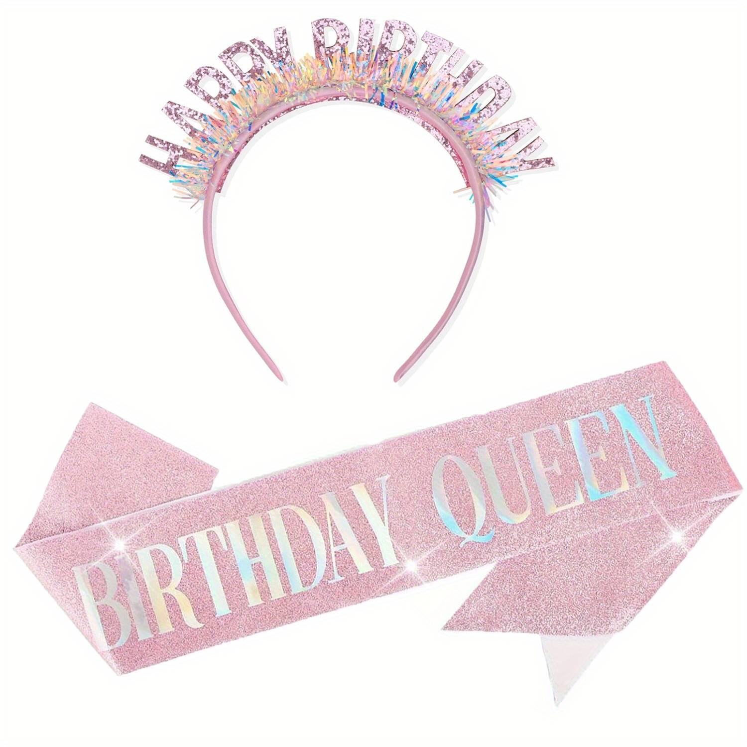 2pcs Birthday Queen Sash & Plastic Tiara Set Pink Birthday Sash And Tiara For Women Birthday Decoration Kit Happy Birthday Headband For Glitter Hair Accessories For Party Favor & Decorations