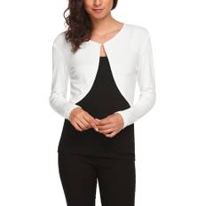 Hotouch Dam bolero elegant bolerojacka långärmad kofta kort jacka skrubba cardigan festlig kavaj axeljacka för klänning för bröllop, A-vit, M