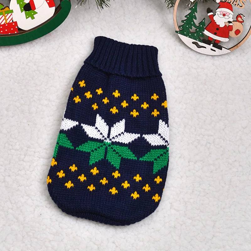 Animal Print Knit Sweater for Cats & Small Dogs - Navy Leaf / 16-suggest 6.5-8.5kg / SPC (16-suggest 6.5-8.5kg)