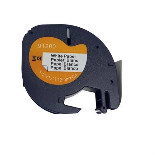 Tape til Dymo Letratag papirtape hvid 12mm x 4m.
