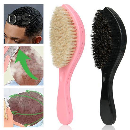Mäns Skäggborste med Ergonomiskt Handtag Nylon Vildsvinsborst Böjd Våg Skäggplattningsborste Hemmasalong Mäns Mustasch Vård Stylingverktyg svart