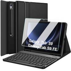 Wineecy Tastatur Hülle mit Schutzfolie für Samsung Galaxy Tab S9 FE 10.9" / S9 11" 2023 (SM-X510/SM-X516/SM-X710/SM-X716B/SM-X718U), Slim Schutzhülle mit Abnehmbare Kabellose Deutsches QWERTZ Tastatur