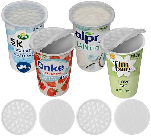 Wingcases Mehrweg Silikon große JoghurtDeckel 500g(4er-Set, Halbtransparent) Reversibel zu Untersetzern Design, Behalterdeckel passt für Joghurt, Joghurtbecher, Untersetzer für Gläser und Tassen