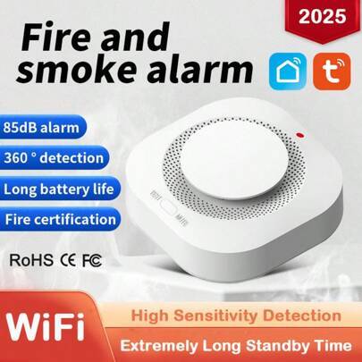 Rökdetektor, Trådbundna sammankopplade rökdetektorer, Brandvarnare med utbytbart 9V batteri, Brandlarm Rökdetektorer, Med indikatorlampa, Fotoelektris - Vitt (Fristående modell (utan APP),Uppgraderad version (med WiFi och APP))