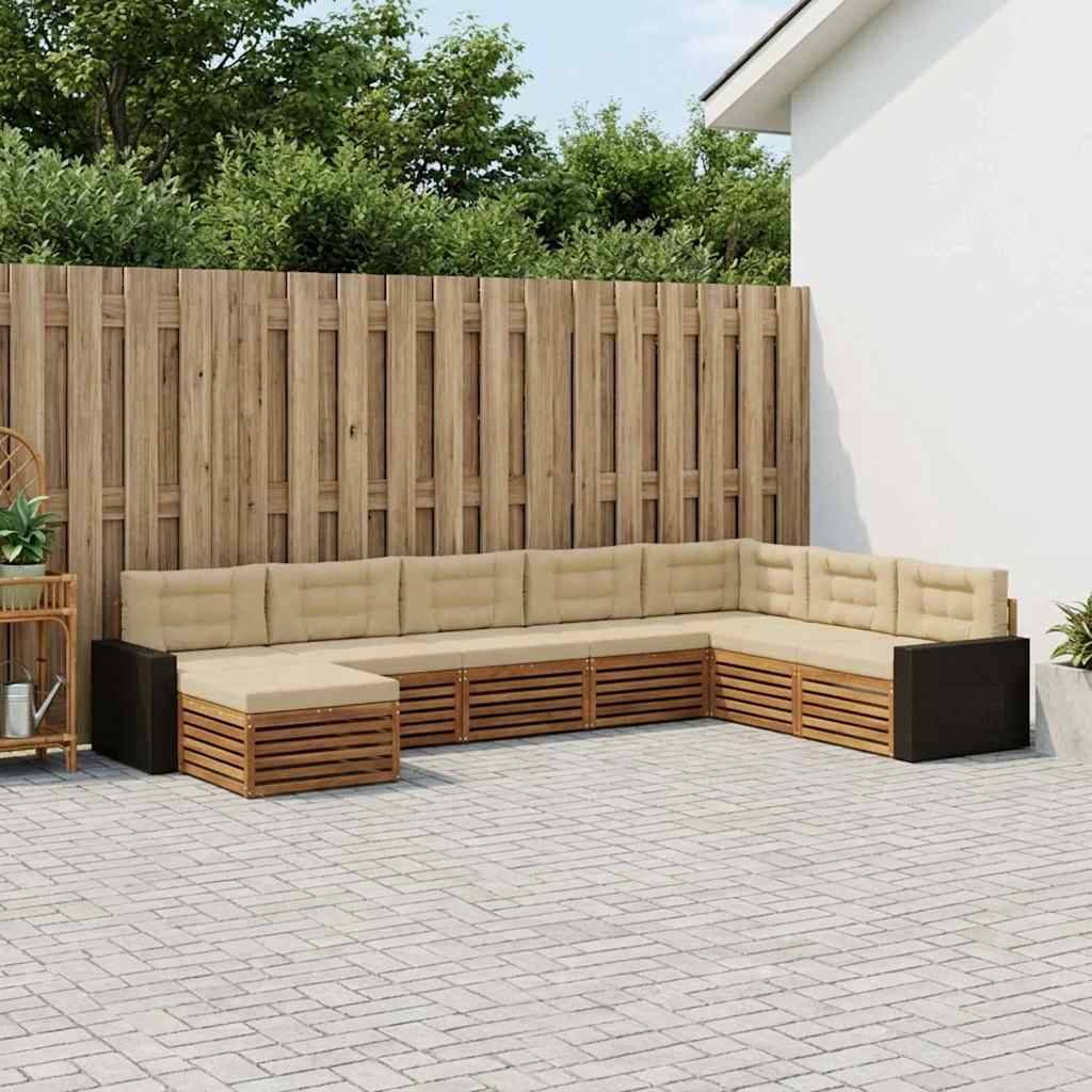 vidaXL Udendørs sofagruppe med pude 8 pcs Naturlig og Beige
