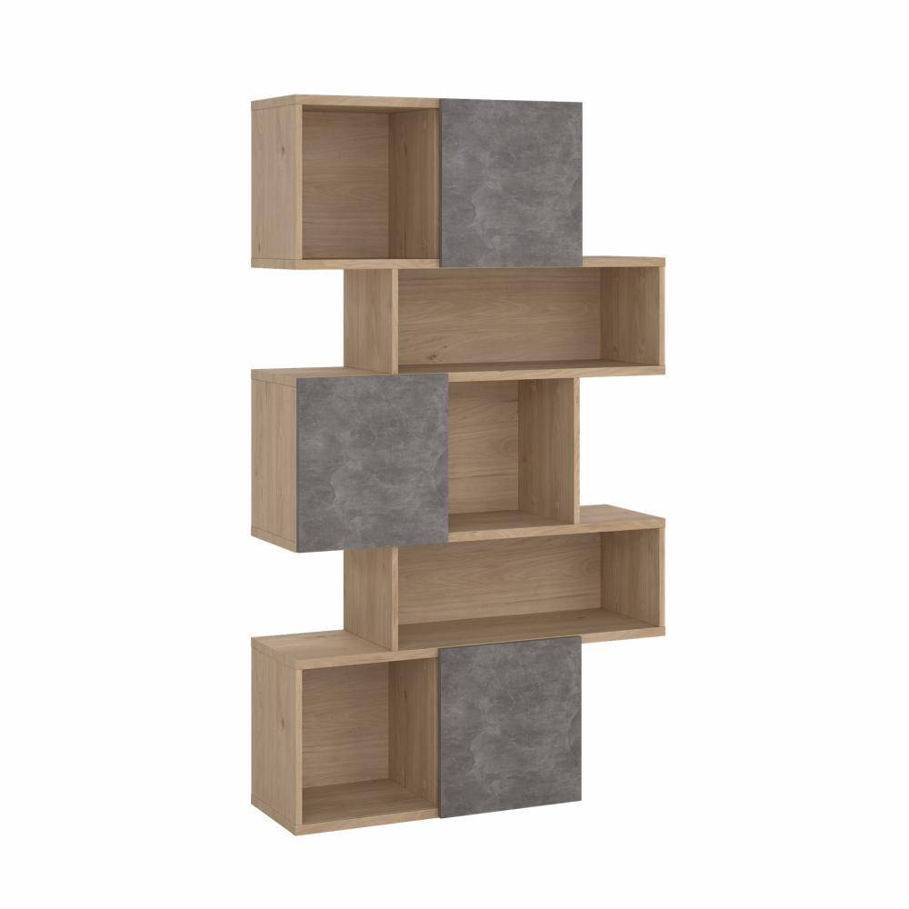 Puzzle bogreol 95 x 165 cm med 3 låger i egelook/beton