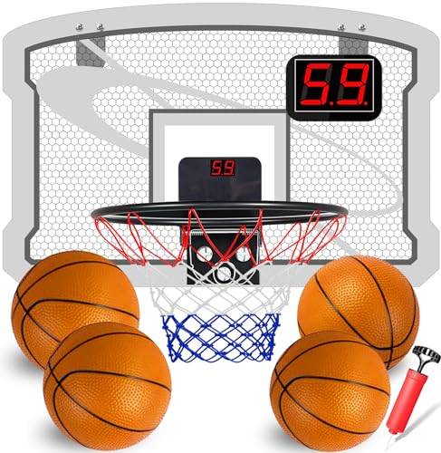 TEUVO Minikorg inomhus korg, barnkorg med elektronisk scorer och 4 bollar för dörr/sovrum/kontor/väggmålning mini hoop utomhus spel present leksak 3 5 6 7 8 9 10 12 år pojkar flickor