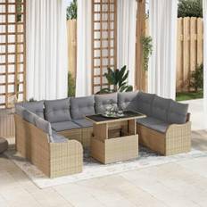 vidaXL 10 stk. have-sofa sæt med puder i beige poly rattan