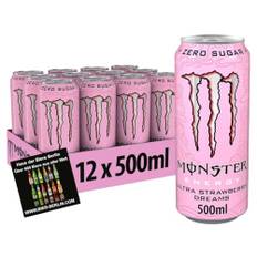 Monster Energy Ultra Strawberry Dreams 12 x 500ml- koffeinhaltiger Energy Drink mit erfrischendem Erdbeer Geschmack - ohne Zucker - inkl. Haus der Biere Berlin Bierdeckel