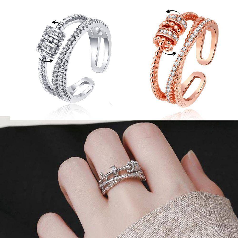 Spinner Ring Ring med pärlor Ångest Ring Fidget Ring till min dotter för kvinnor rosa guld färg
