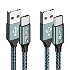 USB C Cable, [2pcs 3M] USB Type C Cable Nylon Fast Charge Type C Cable Sync Fast Charge Cable for Samsung Galaxy S20 S10 S9 S8 Plus Note 20 10 9 8 A3 A5 2017, Huawei P20 P10, Sony Xperia-Green