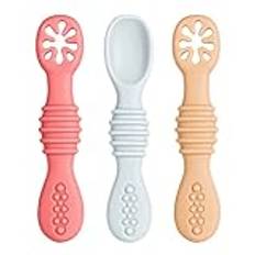 Vicloon babygaffel och skedsats, 3 st silikonsked Baby avvänjningsskedset självmatande redskap Enkelt grepp för småbarnsbestick, mjuk babysked för småbarn (grå/orange/rosa)