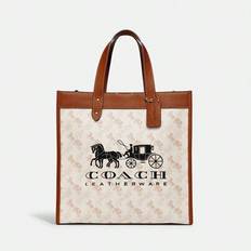 Field 30 Tote Bag Canvas Läder Axelväska med övre handtag väska Handväska, Häst och vagn Print C8461 B4TXF - Beige