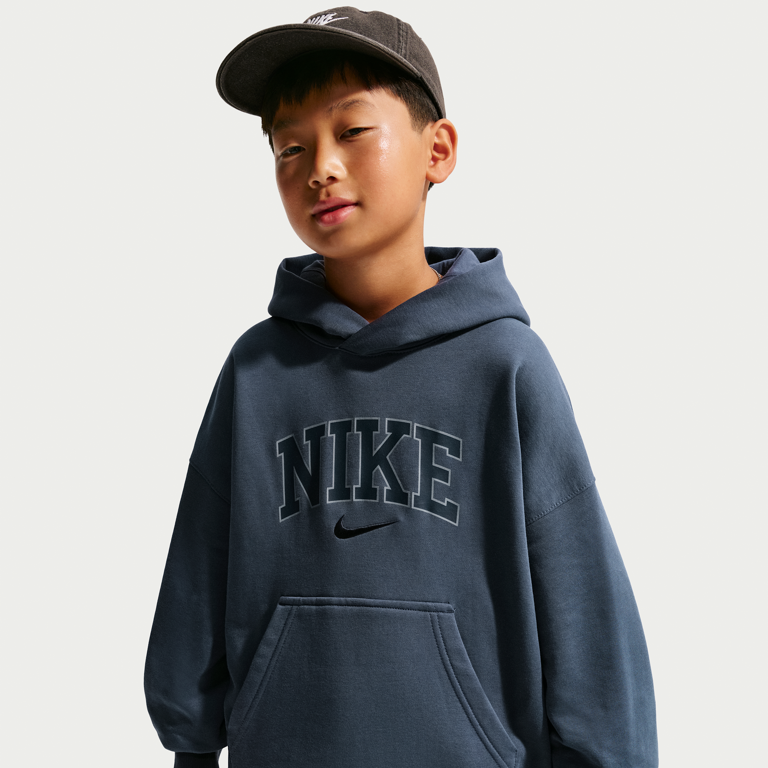 Oversized Nike Athletic-pullover med hætte til større børn (drenge) - blå