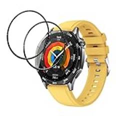 MGUEIAO Armband för Huawei Watch GT 5 Pro 46mm,Mjuk Silikon Sport Loop Ersättningsband med 2 Skärmskydd,Mjukt Silikonrem Ersättningsarmband kompatibelt med Huawei Watch GT 5 Pro 46mm[Anti Scratch]-Gul