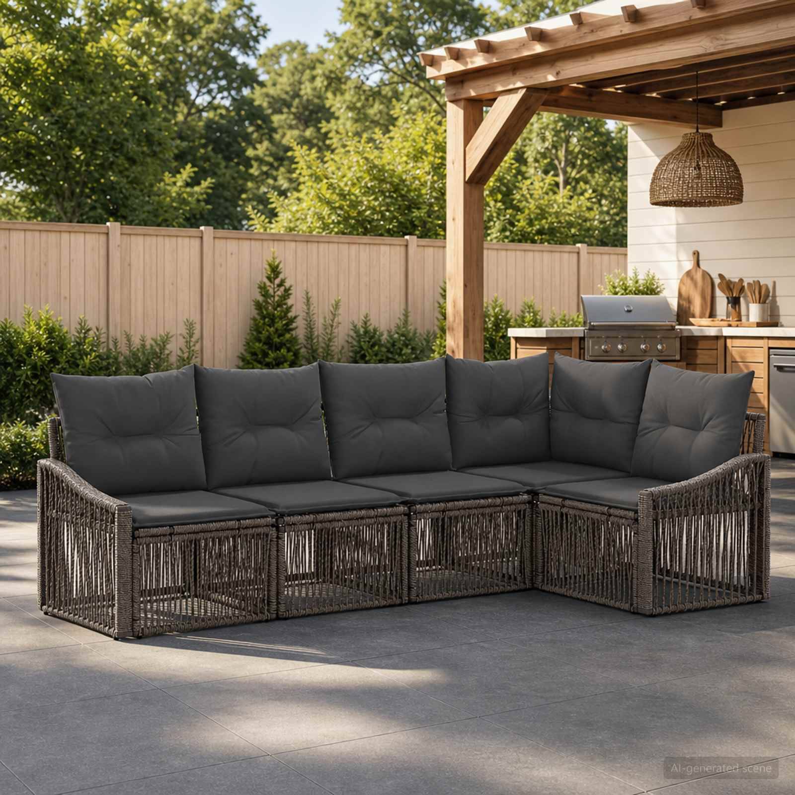 vidaXL Havesofa Sæt 5 stk. Grå polyrattan