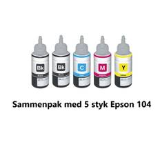 Sammenpak med 5 styk Epson 104 BK-c-m-y er kompatibel Blækrefill Indeholder 350ml.