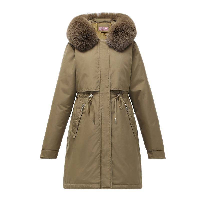 Medium and Long Waist Pie Overcomes Women's Winter Loose Fashion Hooded Down Cotton Jacket XXXL mörkbrun färg
