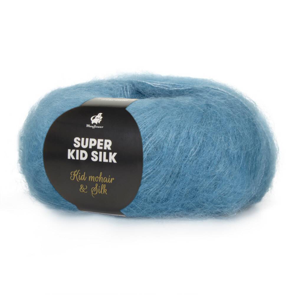 Mayflower Super Kid Silk 02 Sort Indhold: 76% mohair, 24% silke Vægt/længde: 25 g = ca 195 meter Anbefalede pinde: 4.50-5.00 mm Strikkefasthed: 10 x 10 cm = 22 m x 27 p Vask: Håndvask/ Tåler ikke tørretumbling.